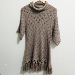 KENAR Cowl Neck Fringe Tunic Sweater